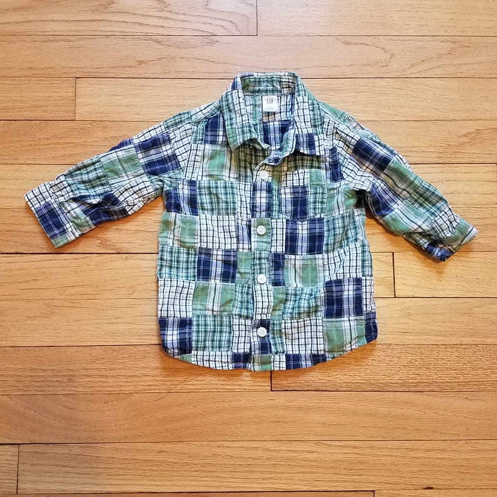 Gap patchwork button down shirt size 6/12 months